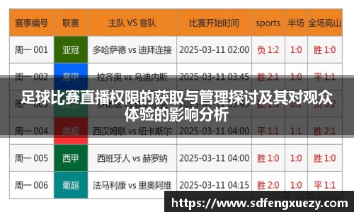 足球比赛直播权限的获取与管理探讨及其对观众体验的影响分析